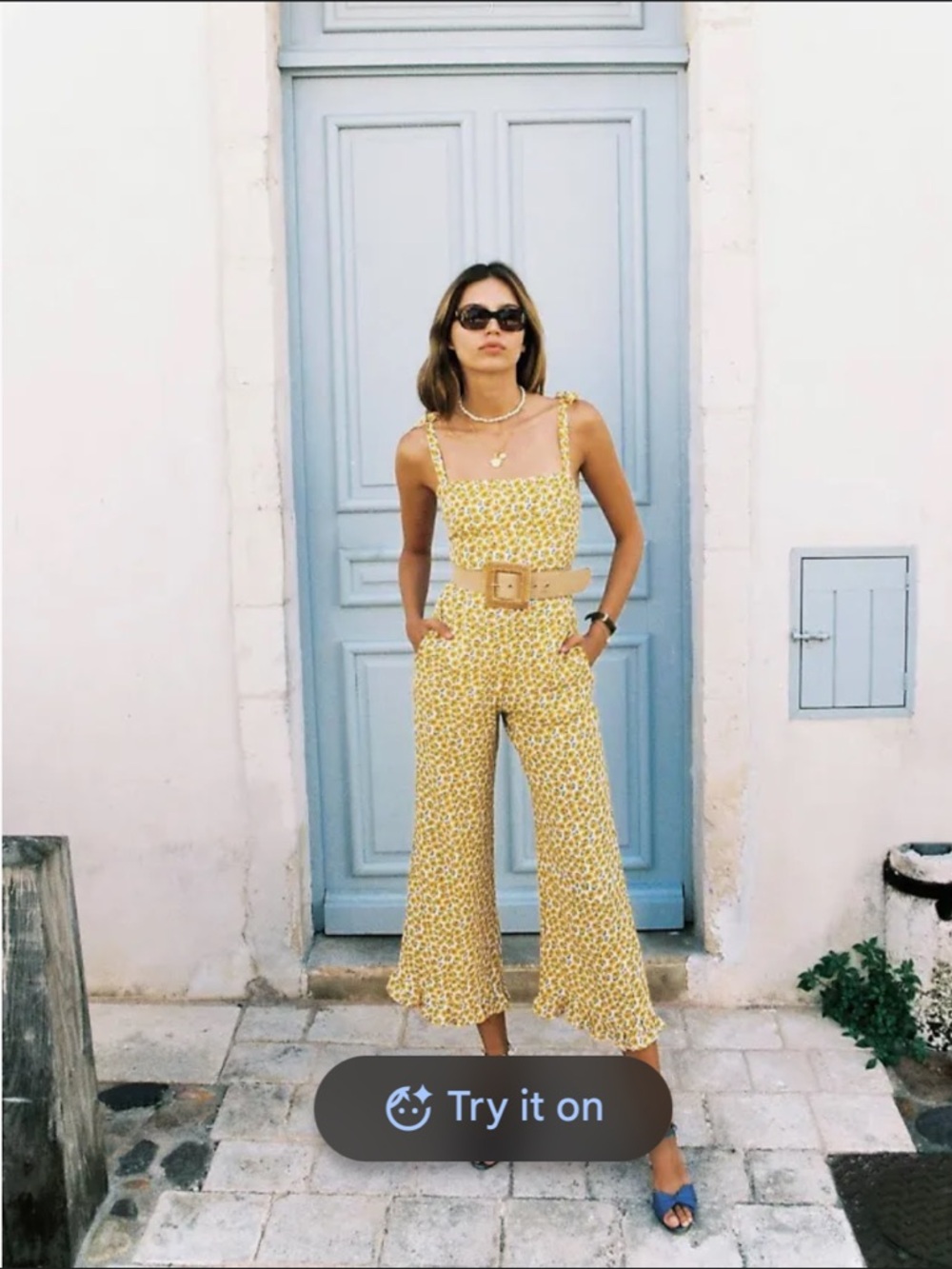 Faithfull the Brand Yellow (Urban Outfitters) Floral Square-Neck Jumpsuit